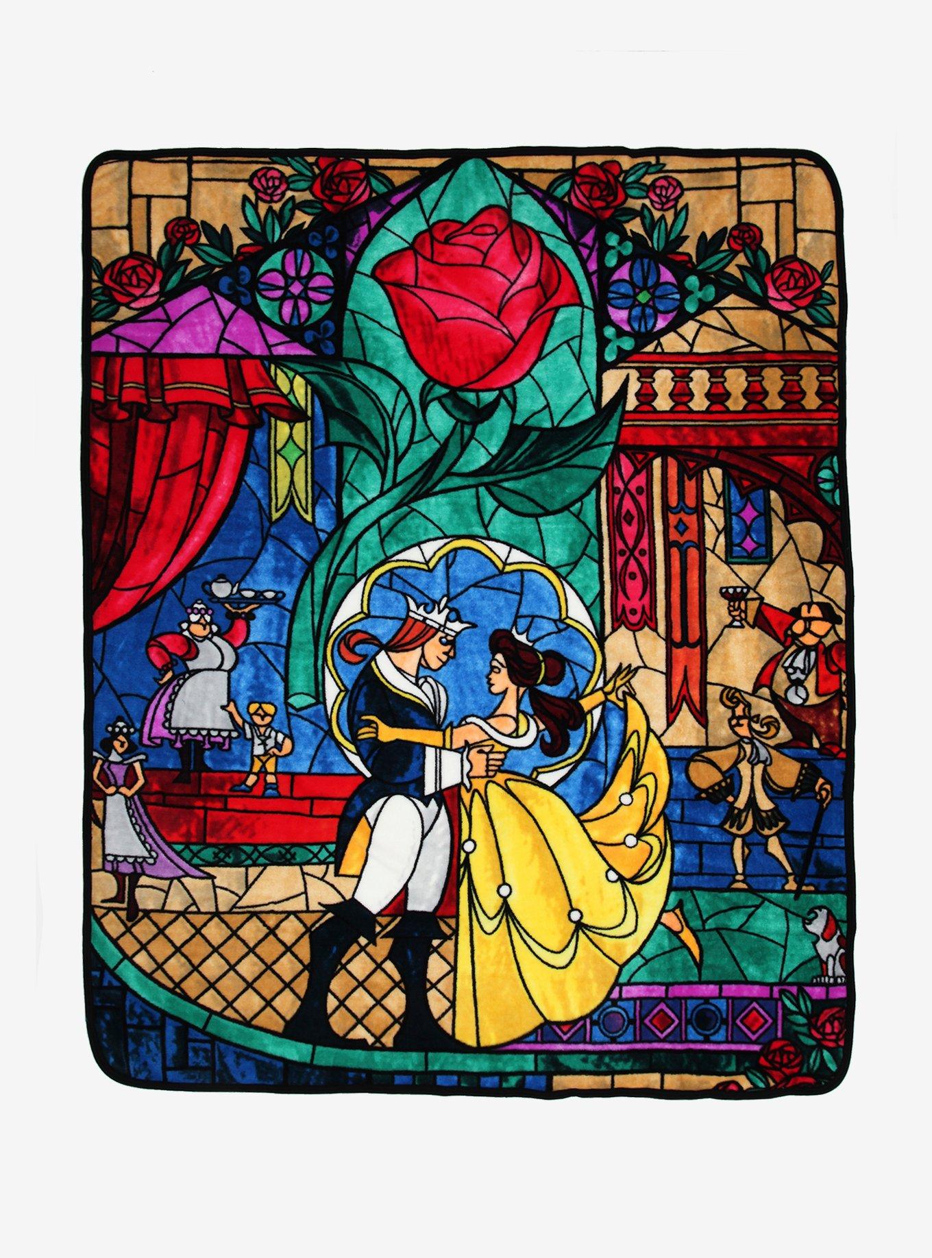 Disney Beauty And The Beast Stained Glass Throw Blanket, , hi-res