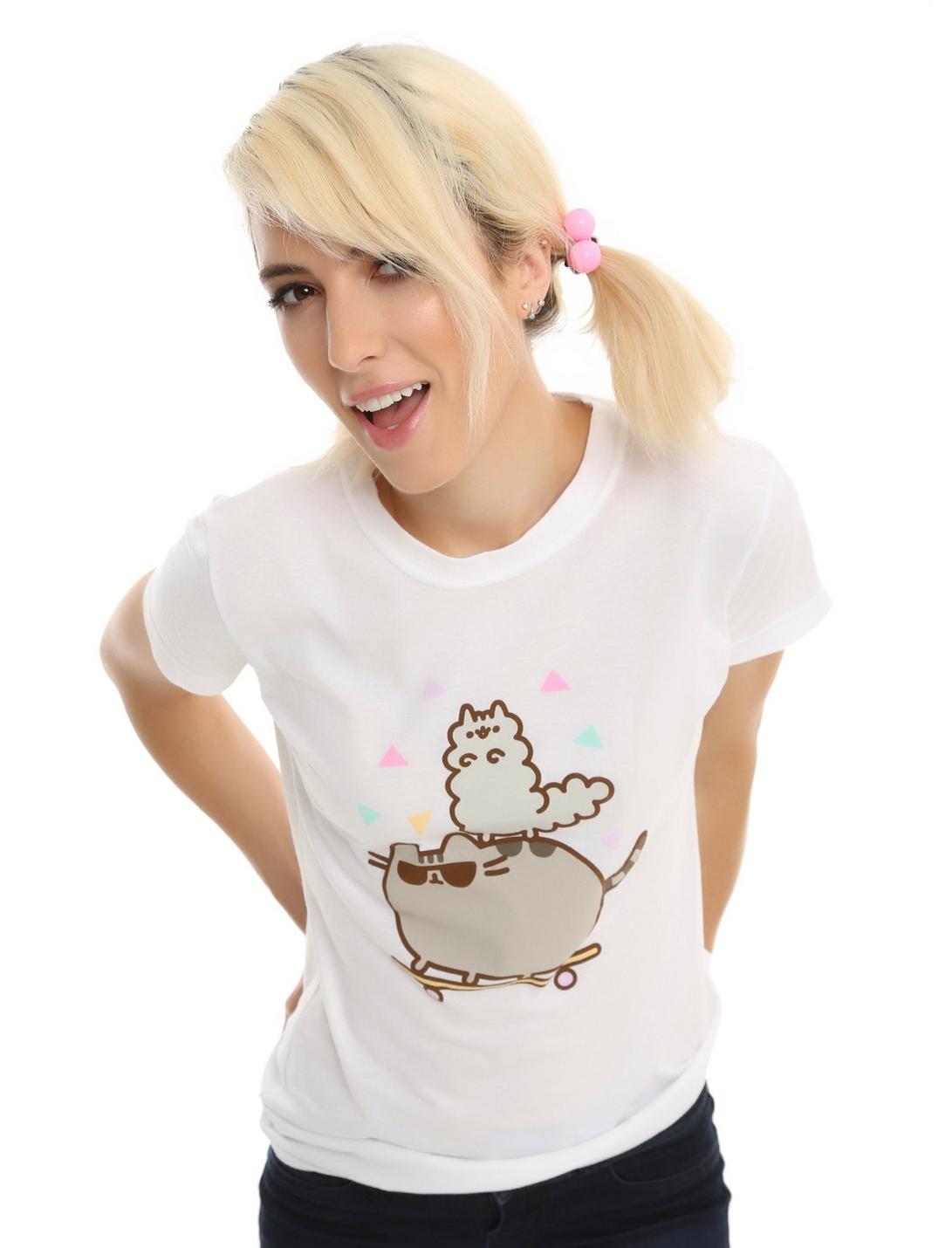 Pusheen & Stormy Skateboard Girls T-Shirt, WHITE, hi-res