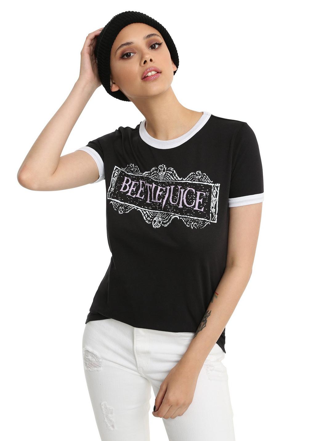 Beetlejuice Logo Girls Ringer T-Shirt, BLACK, hi-res