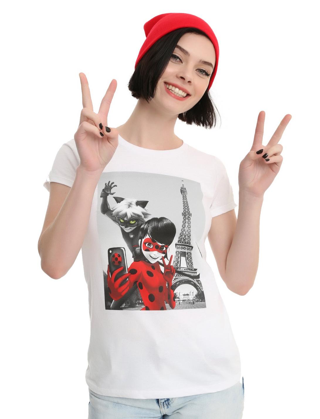 Miraculous: Tales of Ladybug & Cat Noir Eiffel Tower Selfie Ladybug & Cat Noir Photo Girls T-Shirt, WHITE, hi-res