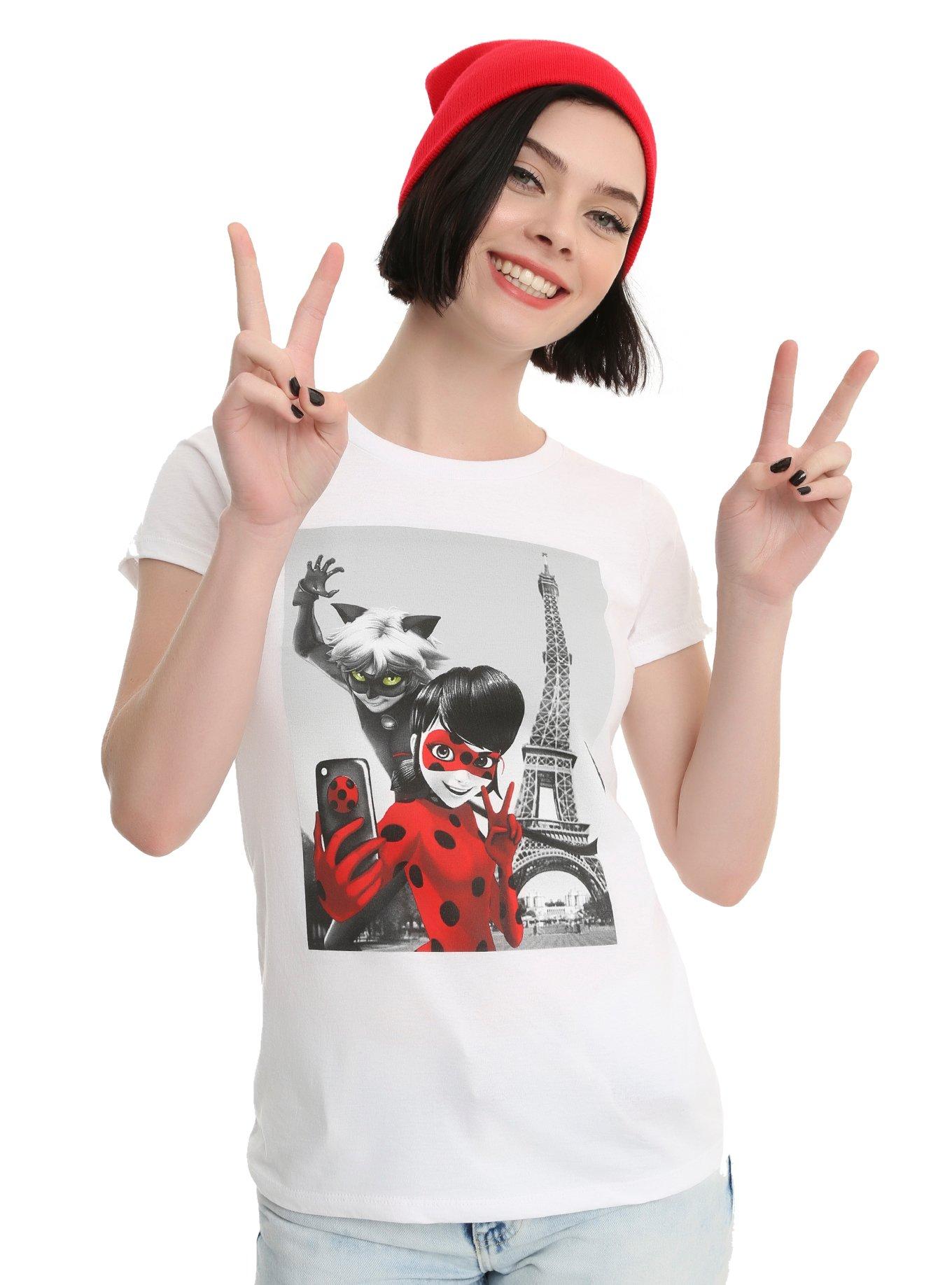 Miraculous: Tales of Ladybug & Cat Noir Eiffel Tower Selfie Ladybug & Cat Noir Photo Girls T-Shirt, WHITE, hi-res