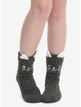 Grey Knit Kitty Crew Cozy Slippers, , hi-res