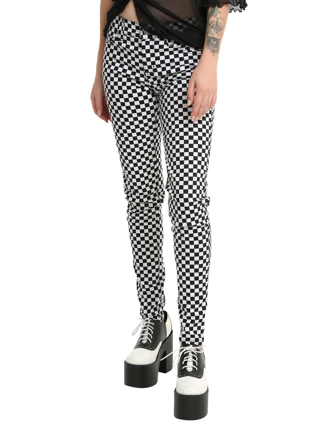 Tripp Black & White Checkered Print Skinny Jeans, BLACK, hi-res