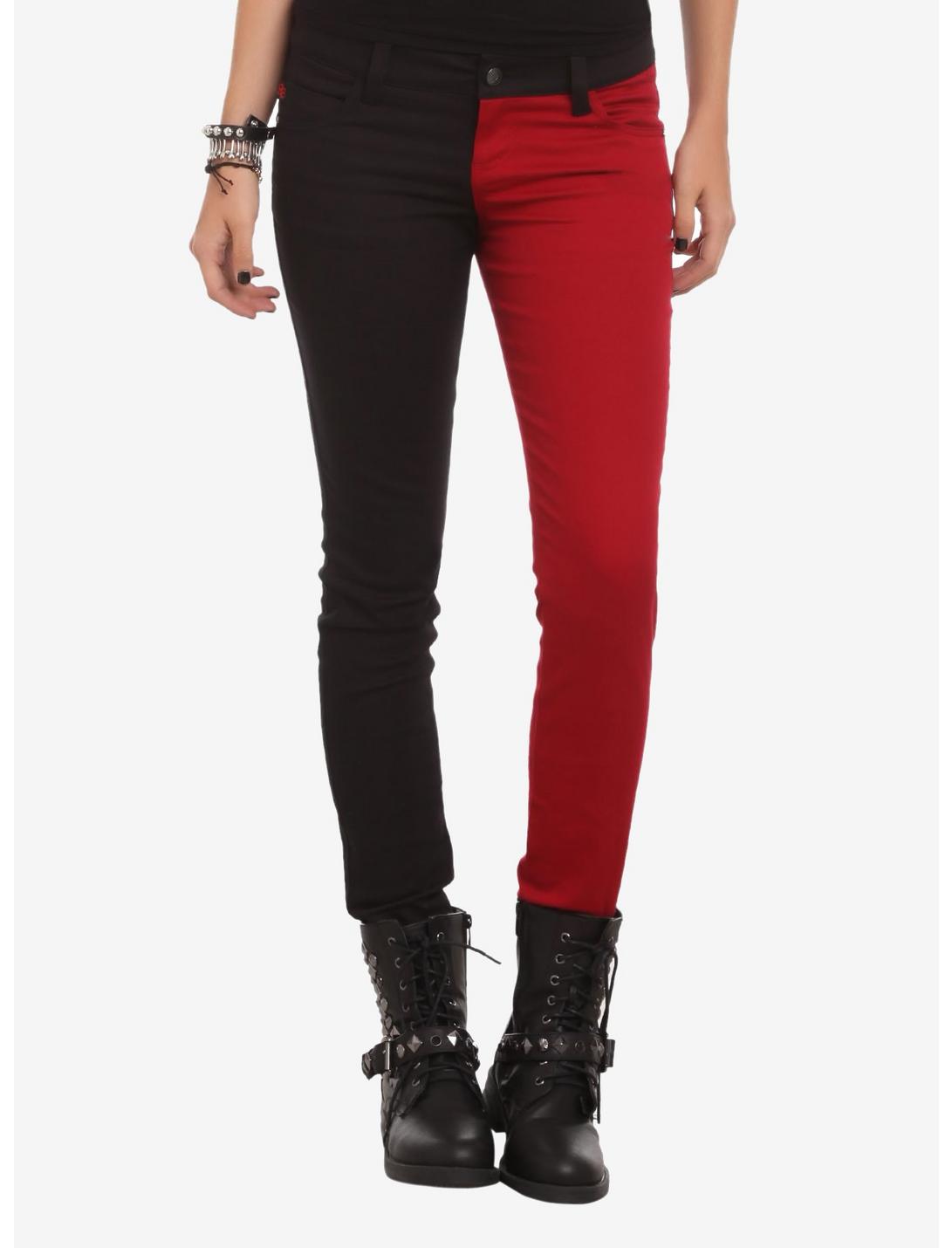 Tripp Red & Black Split Leg Skinny Jeans, BLACK, hi-res