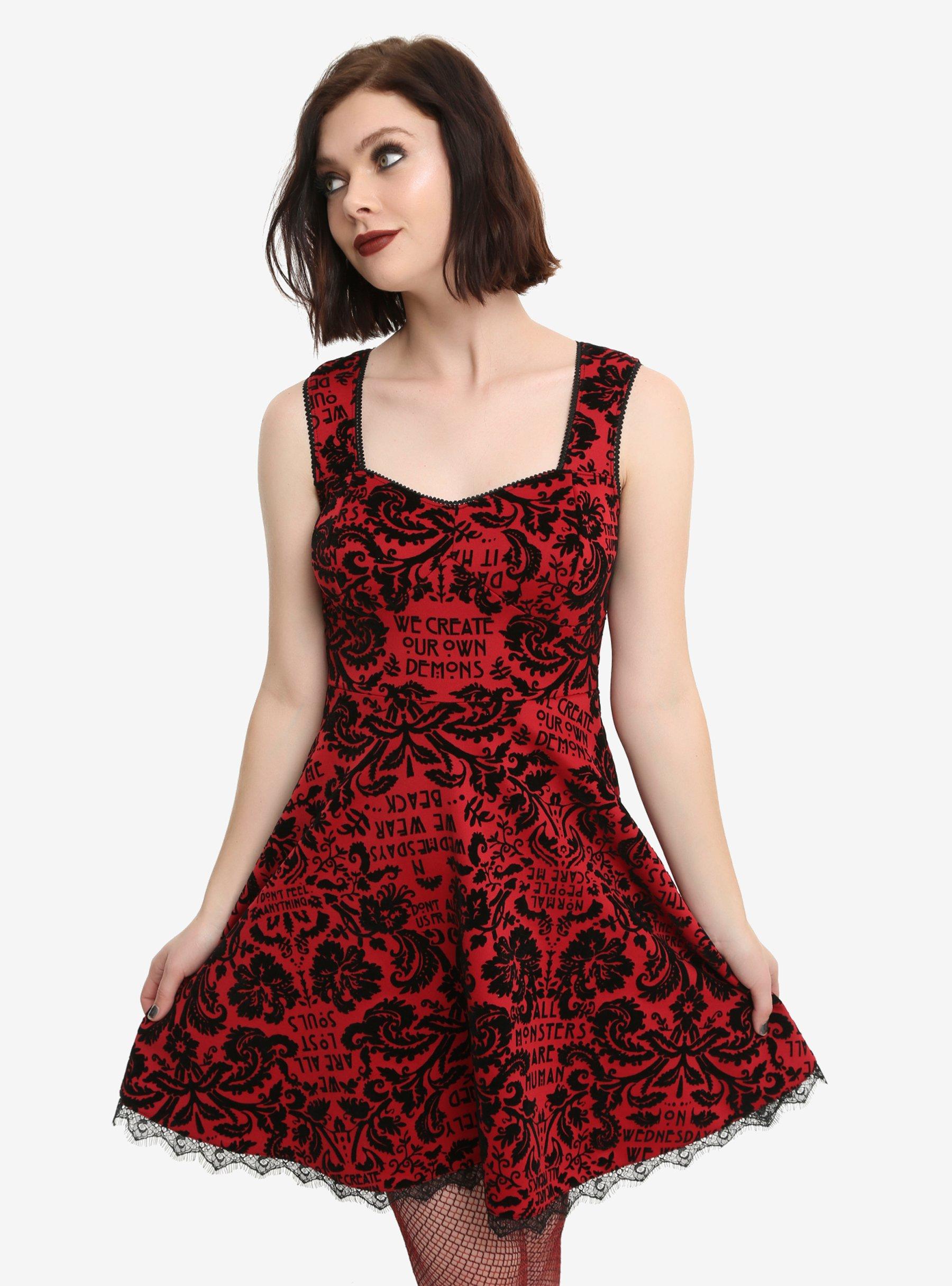 American Horror Story Flocked Damask Dress, BLACK, hi-res