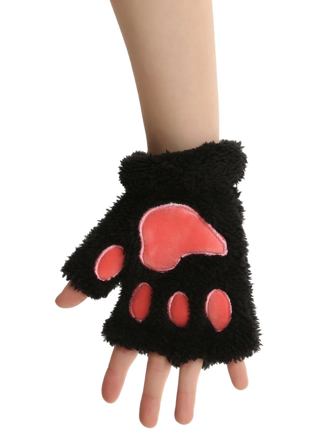 Animal Paw Fuzzy Fingerless Gloves, , hi-res