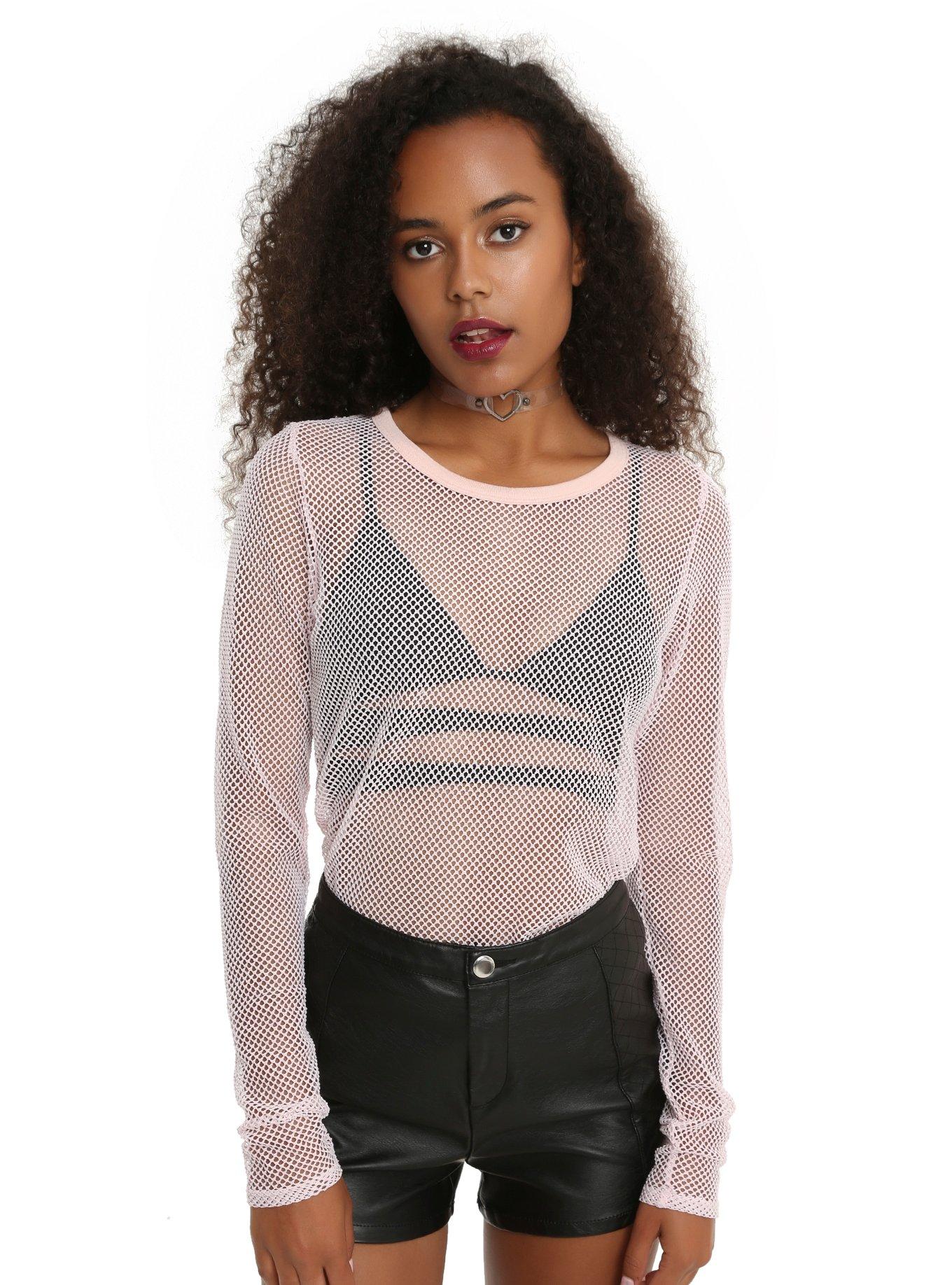 Pink Fishnet Girls Top, PINK, hi-res