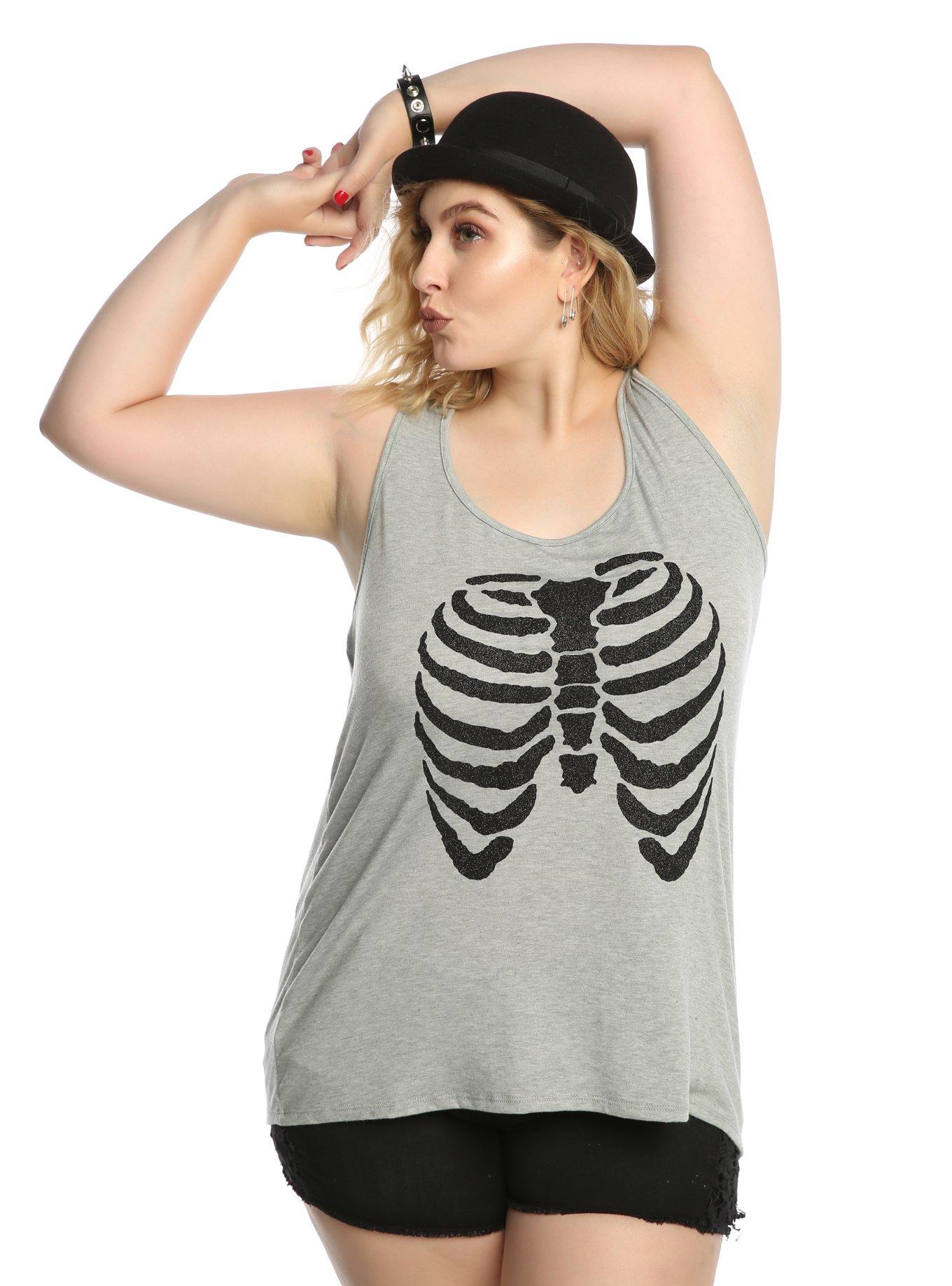 Glitter Ribcage Slashed Back Girls Tank Top Plus Size, GREY, hi-res
