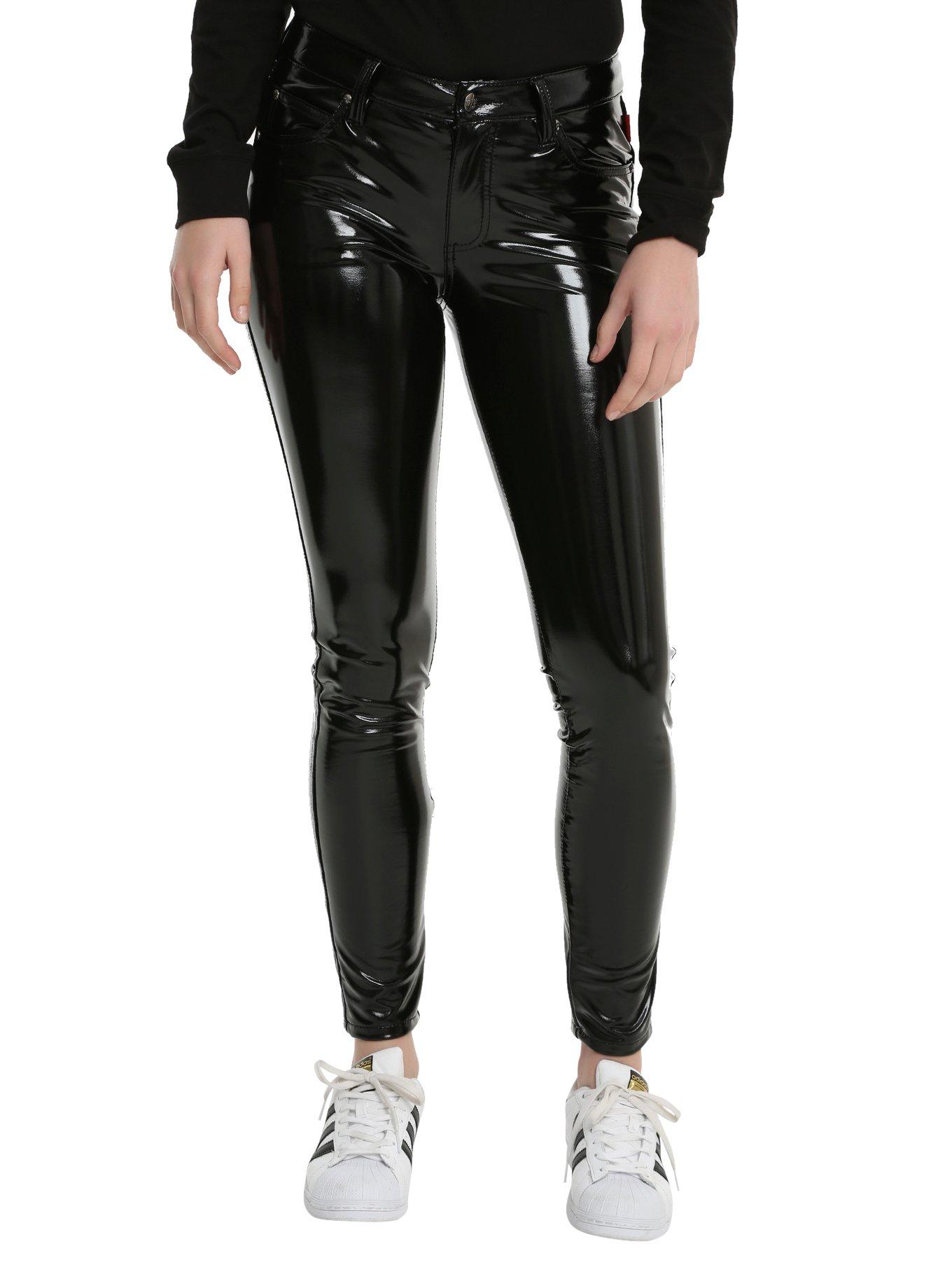 River Island vinyl skinny trousers in black