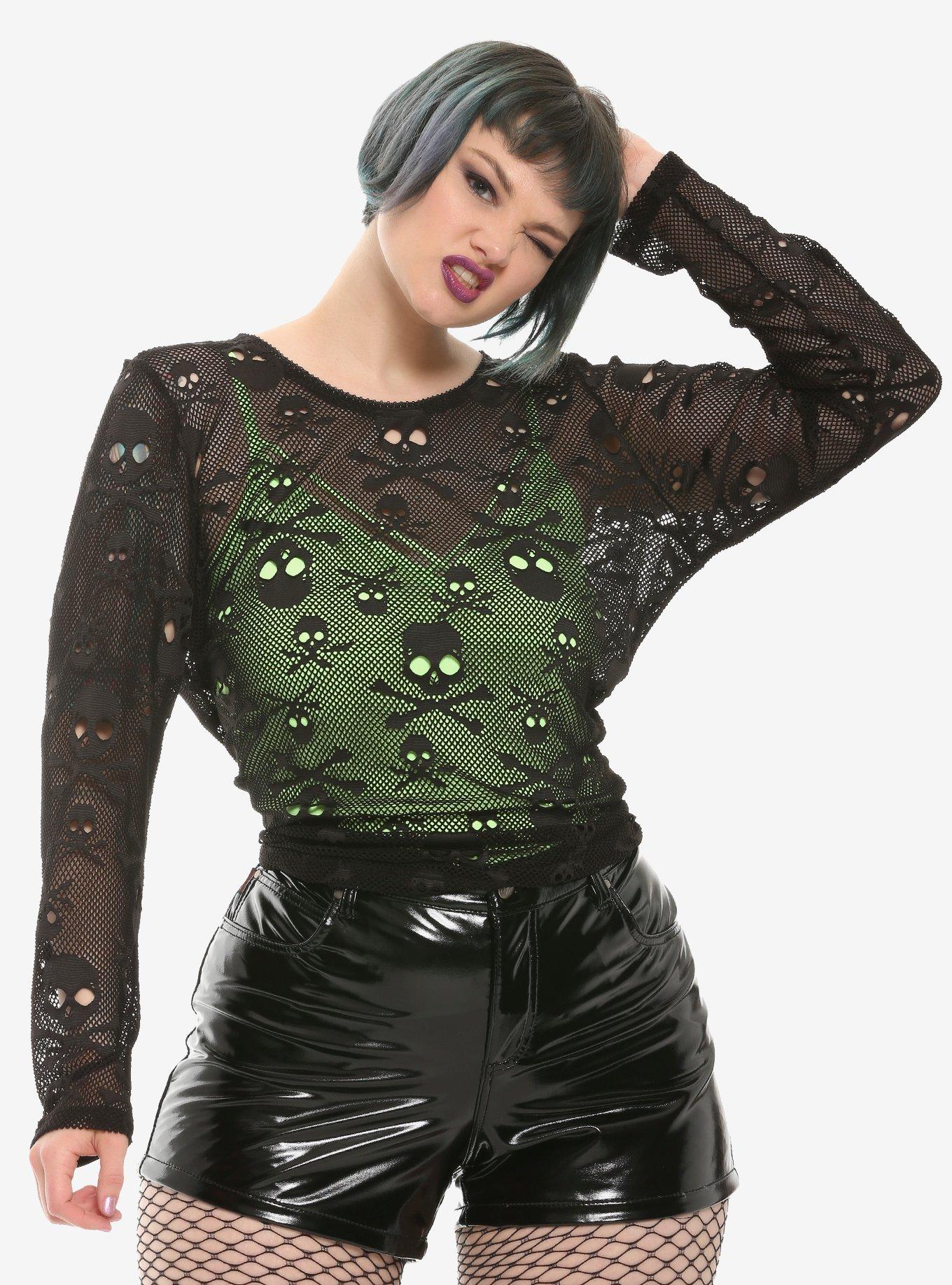 Royal Bones By Tripp Skull Mesh Top Plus Size, BLACK, hi-res