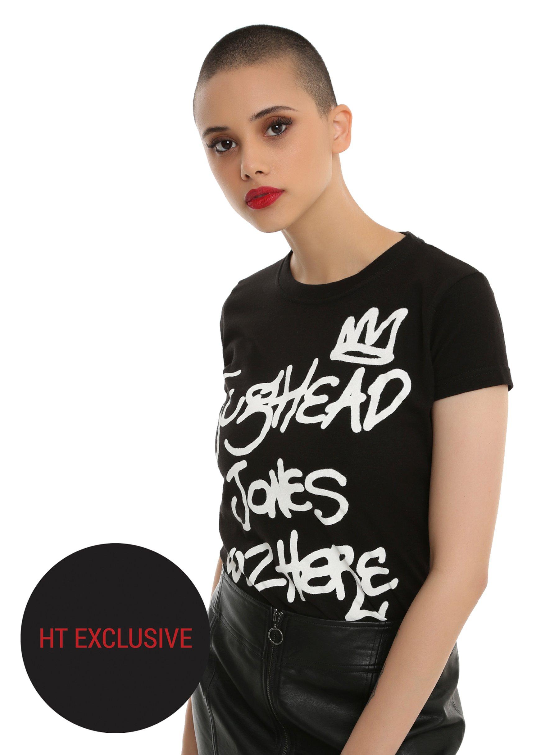 Riverdale Jughead Wuz Here Girls T-Shirt Hot Topic Exclusive, BLACK, hi-res