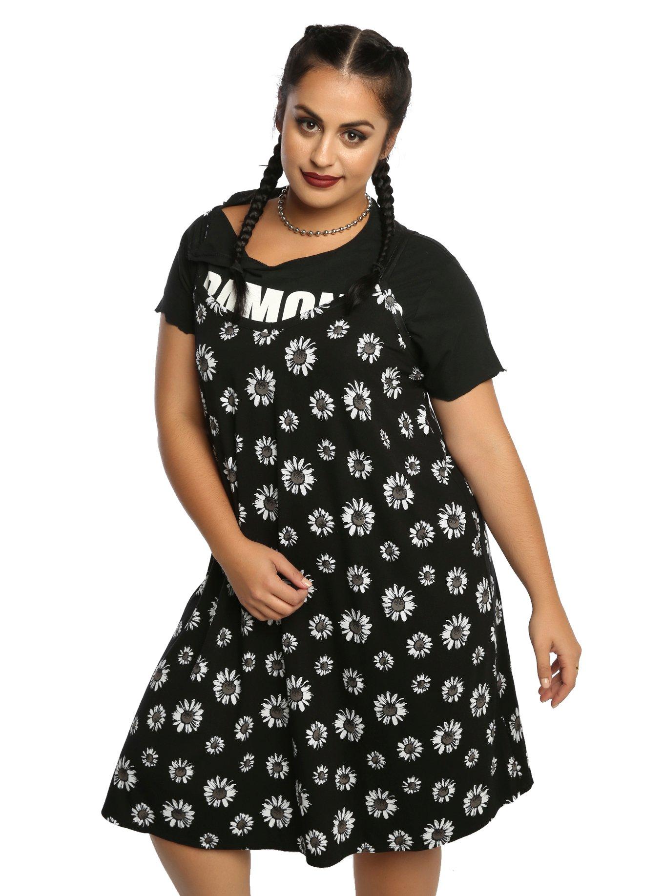 Daisy Slip Dress Plus Size, BLACK, hi-res