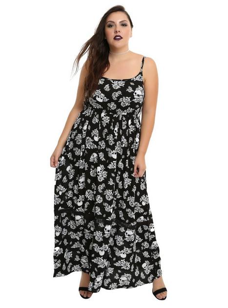 Black & White Floral Skull Maxi Dress Plus Size | Hot Topic