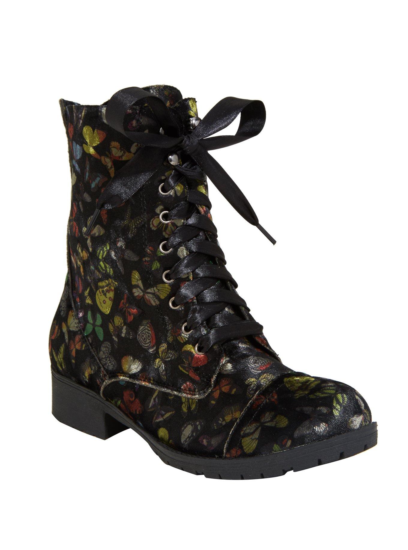 Butterfly Velvet Combat Boots, MULTI, hi-res