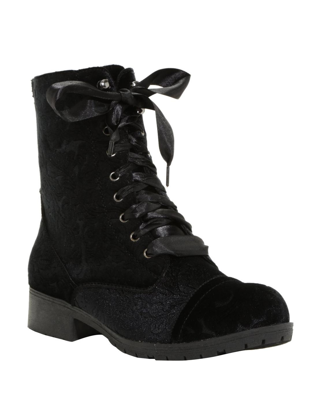Black Velvet Damask Combat Boots, MULTI, hi-res