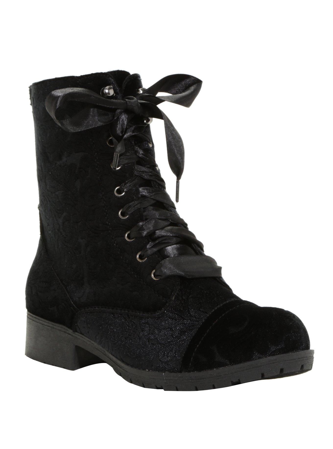 Black Velvet Damask Combat Boots, MULTI, hi-res