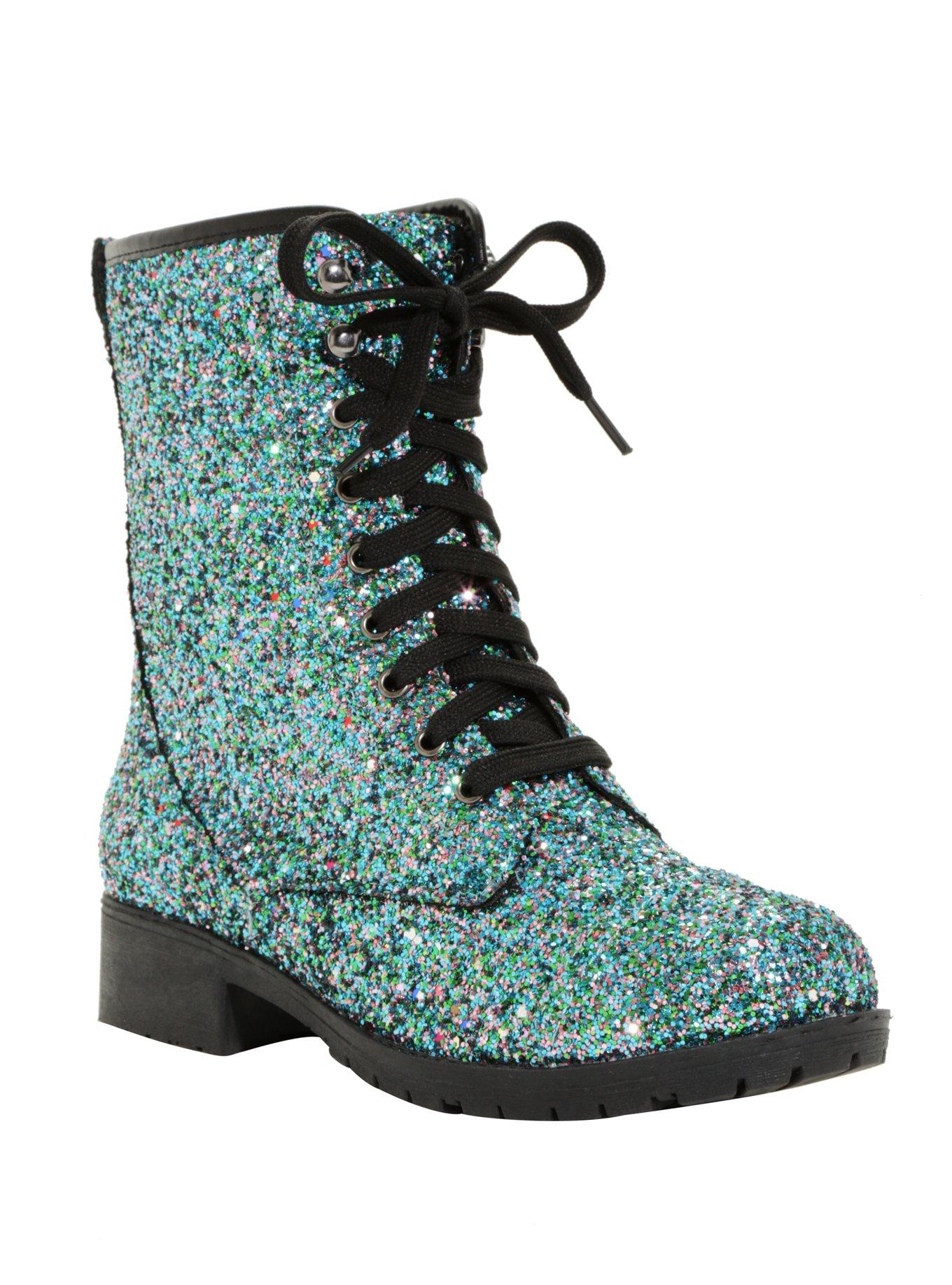 Sequin combat outlet boots