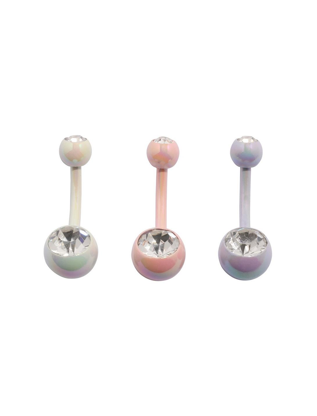 14G Steel Pastel Clear CZ Curved Navel Barbell 3 Pack, , hi-res
