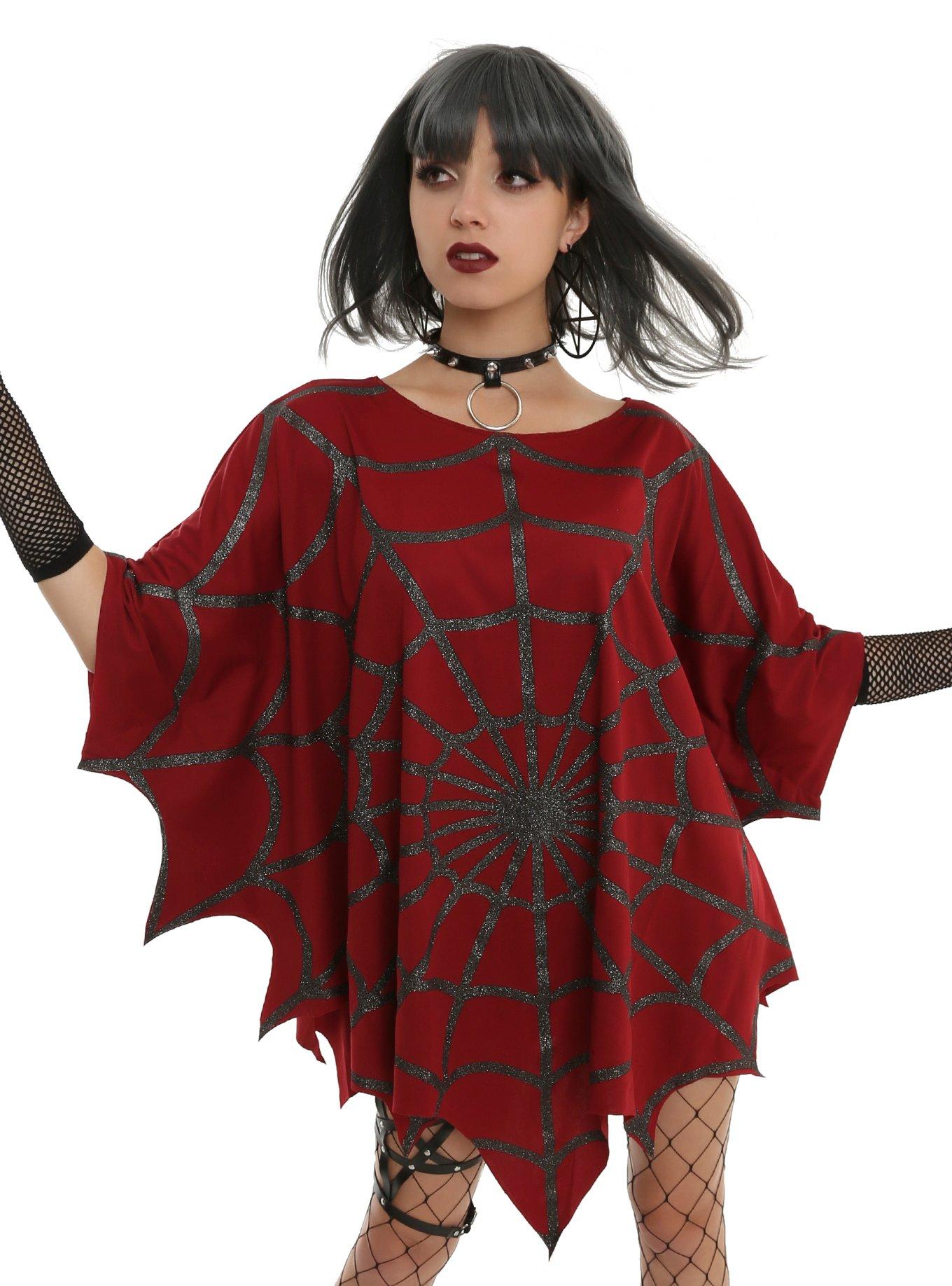 Glitter Web Red Poncho, , hi-res