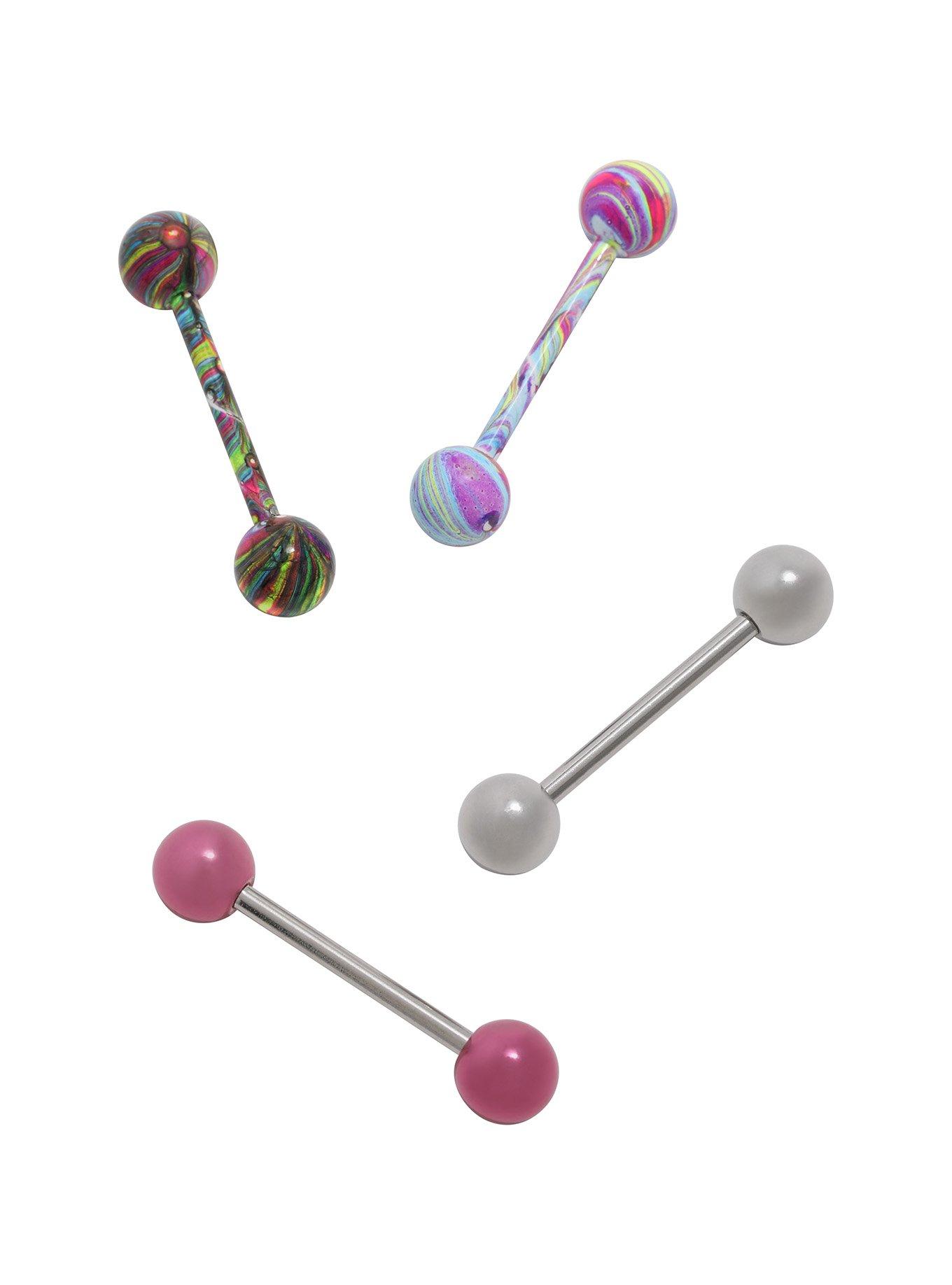 14G Steel Paint Swirl Surgical Barbell 4 Pack, , hi-res