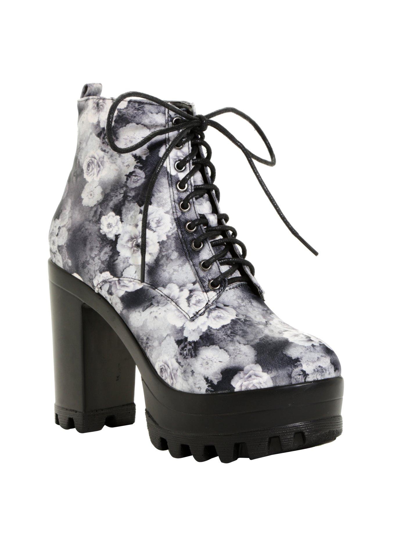 Black & White Floral Platform Booties, MULTI, hi-res