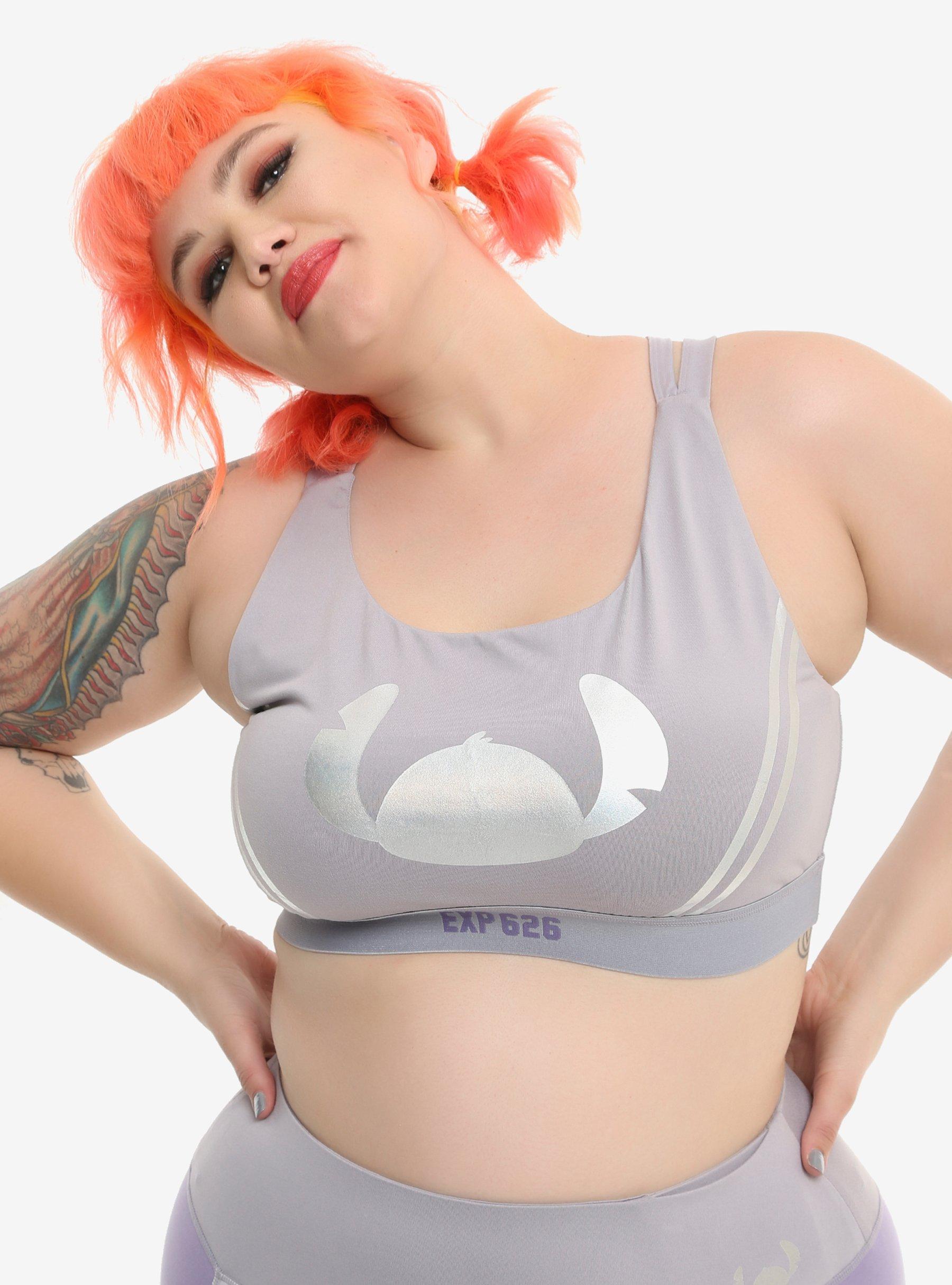 Disney Lilo & Stitch Hologram Low-Impact Sports Bra Plus Size, GREY, hi-res