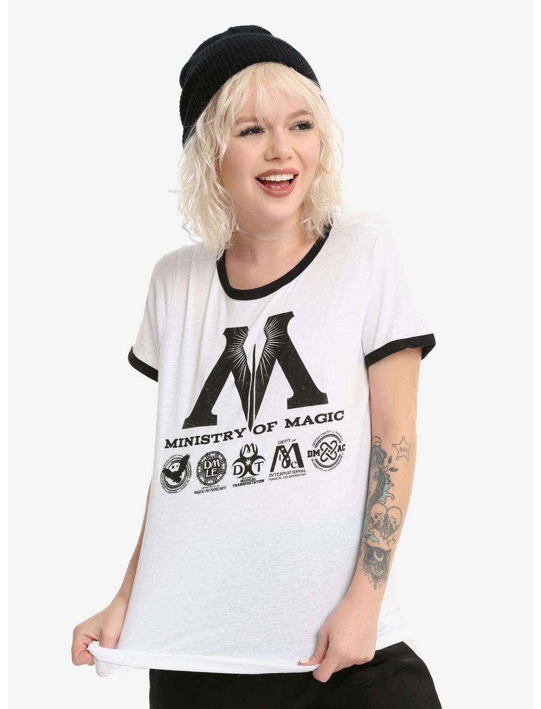 Harry Potter Ministry Of Magic Departments Girls Ringer T-Shirt, WHITE, hi-res