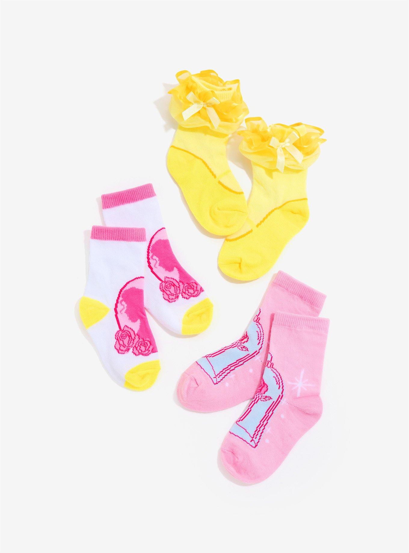 Disney Beauty And The Beast Ruffled Kids Socks 3 Pair, , hi-res