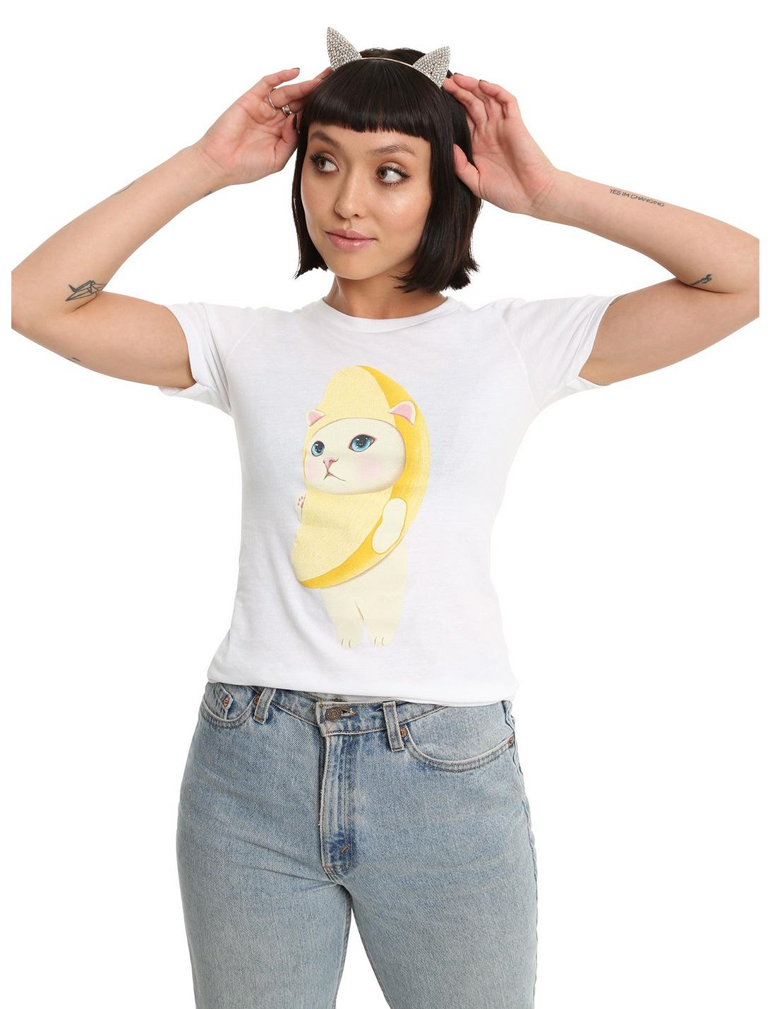 Jetoy Banana Cat Girls T-Shirt, WHITE, hi-res