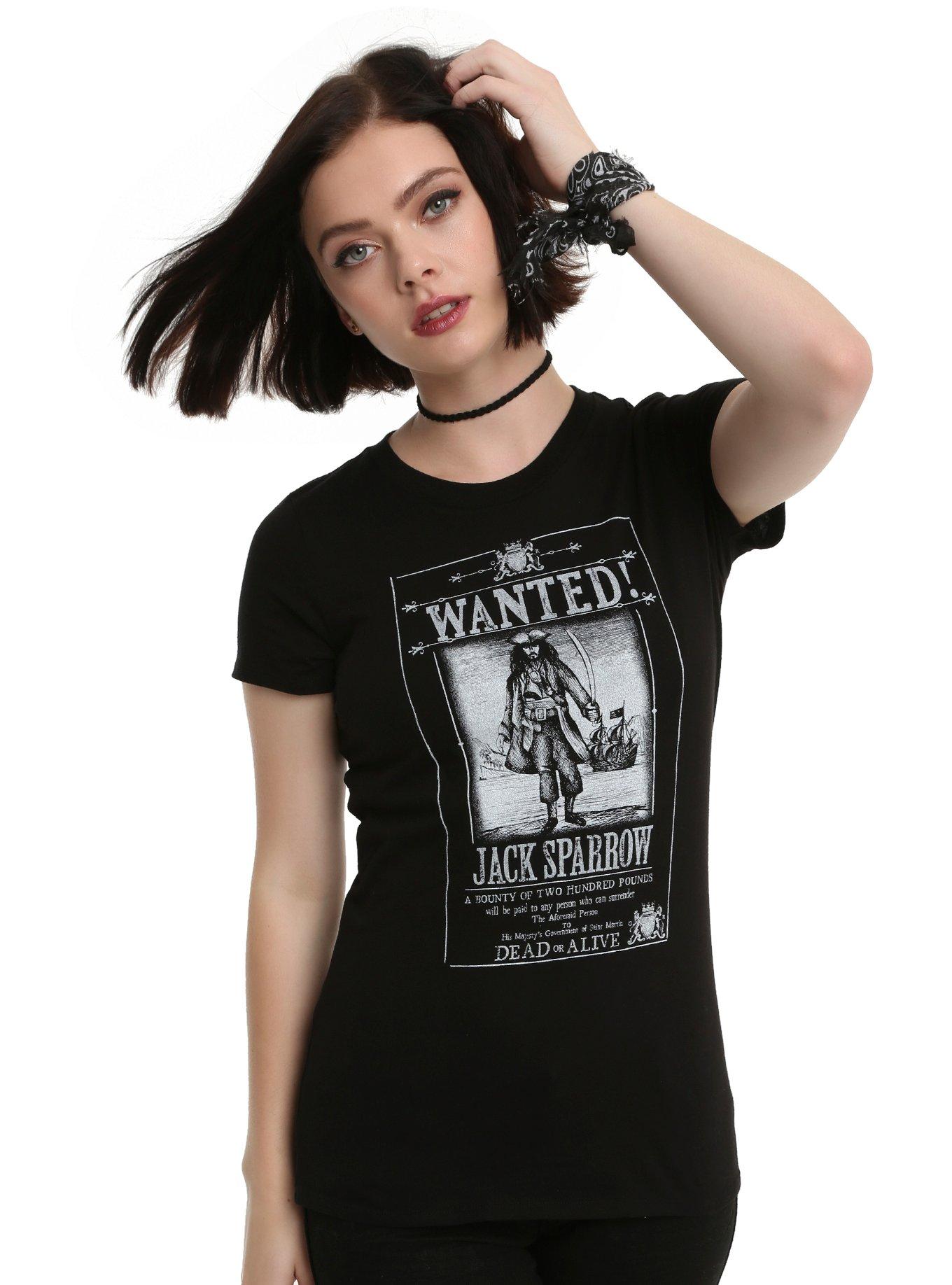 Pirates Of The Caribbean Jack Sparrow Wanted Poster Girls T-Shirt, BLACK, hi-res