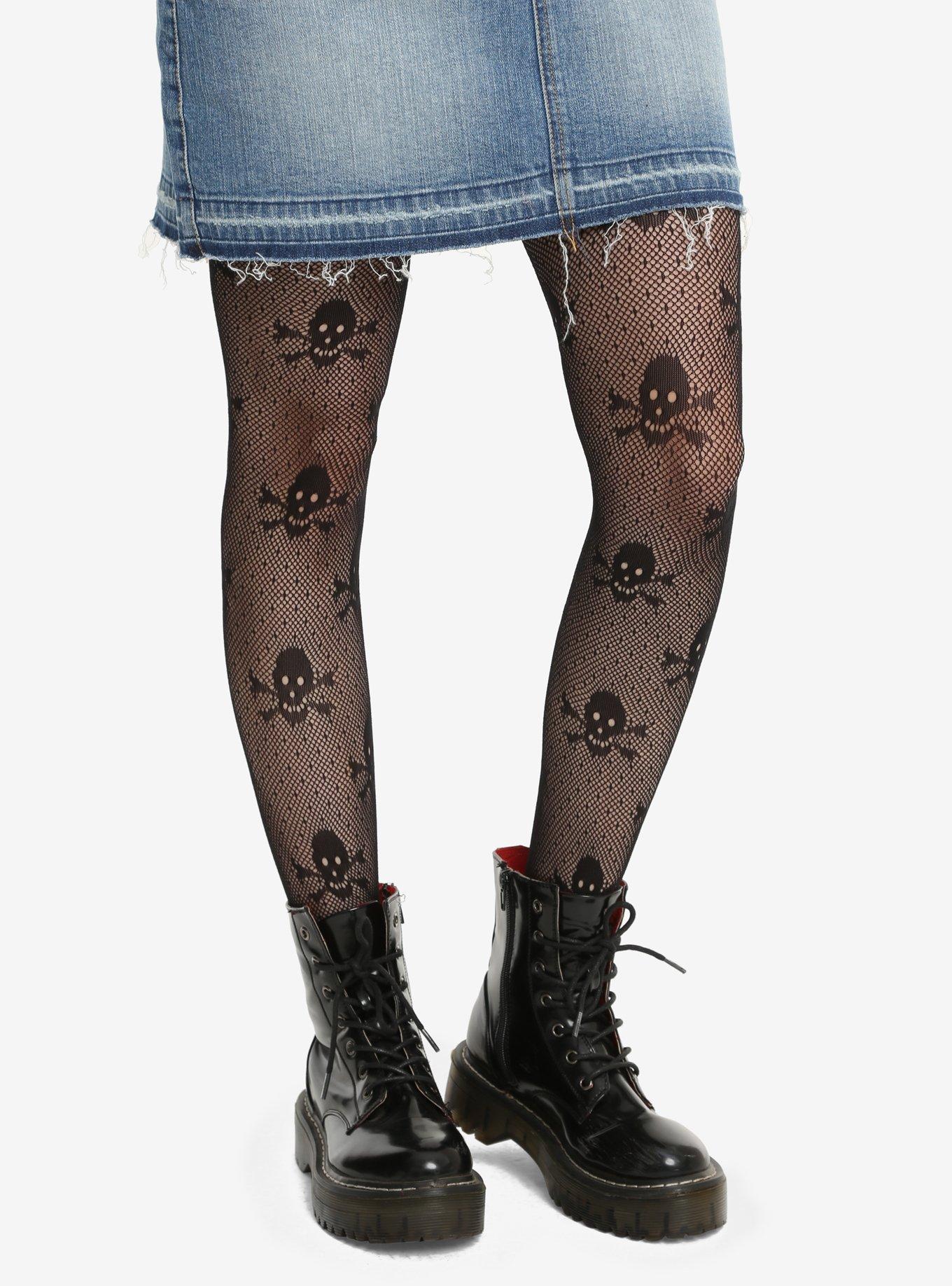 SK47220-BLK Day of The Dead Skull Halloween Costume Fishnet Tights