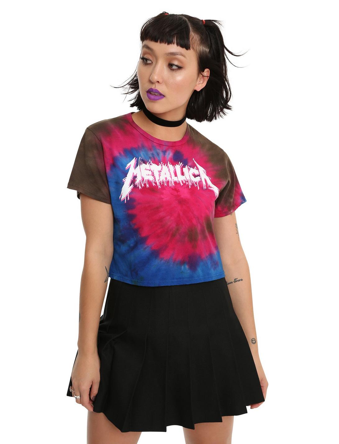 Metallica Logo Tie-Dye Girls Crop T-Shirt, PINK, hi-res