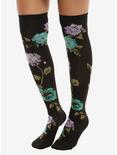 Blackheart Teal & Lavender Roses Over-The-Knee Socks, , hi-res