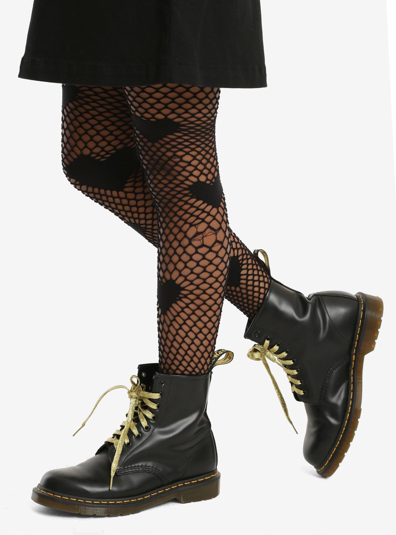 Heart Fishnet Tights, BLACK, hi-res