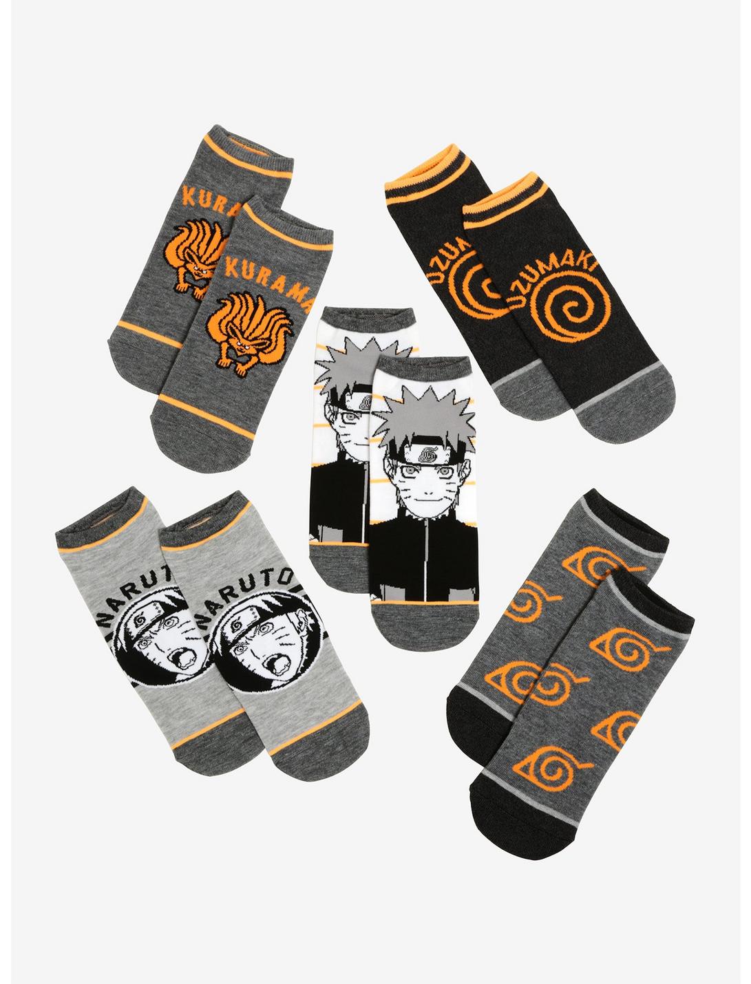 Naruto Shippuden Black Orange & White No-Show Socks 5 Pair, , hi-res