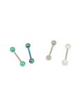Steel Anodized Green Tongue Barbell 4 Pack, , hi-res
