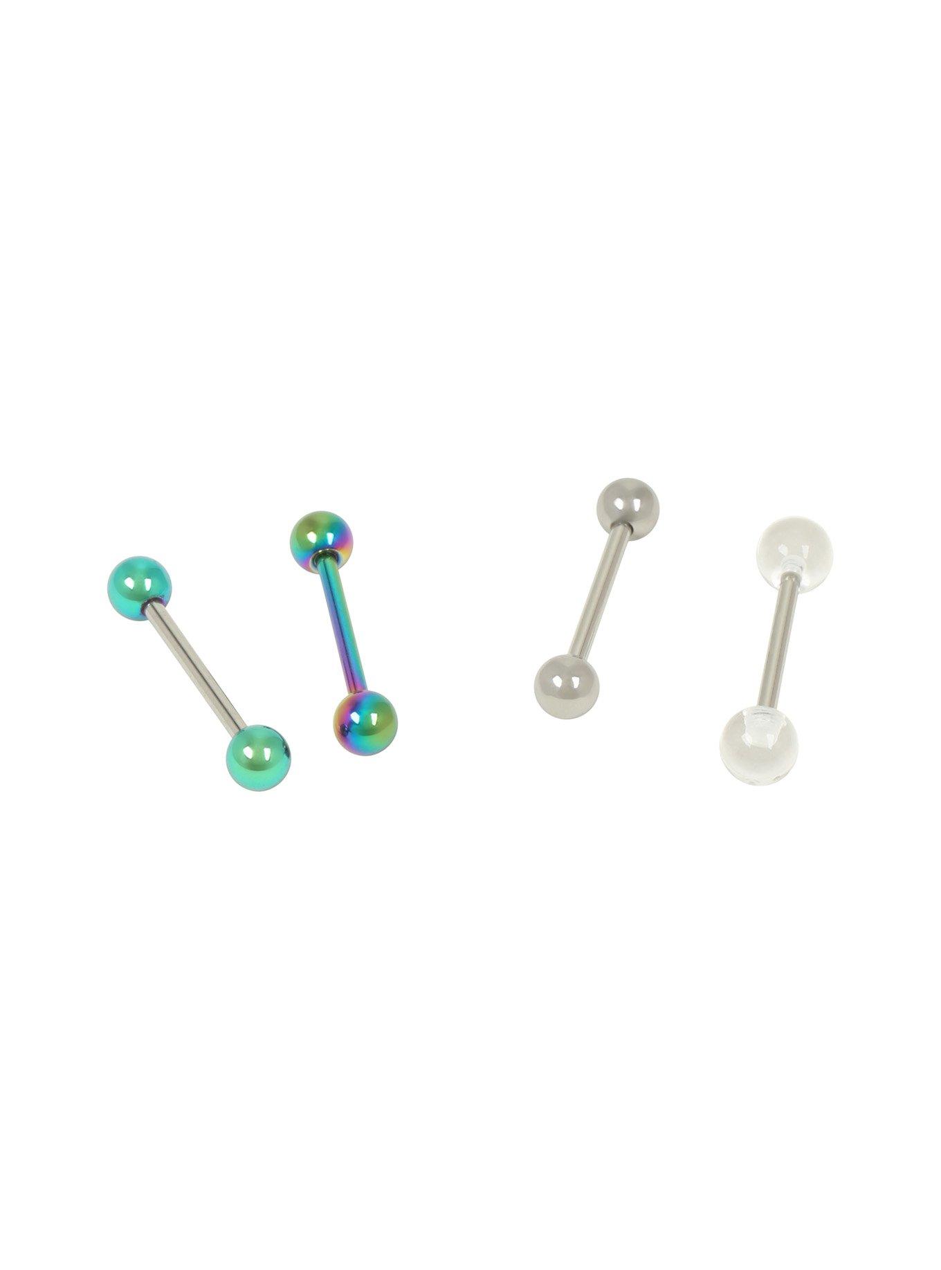Steel Anodized Green Tongue Barbell 4 Pack, , hi-res