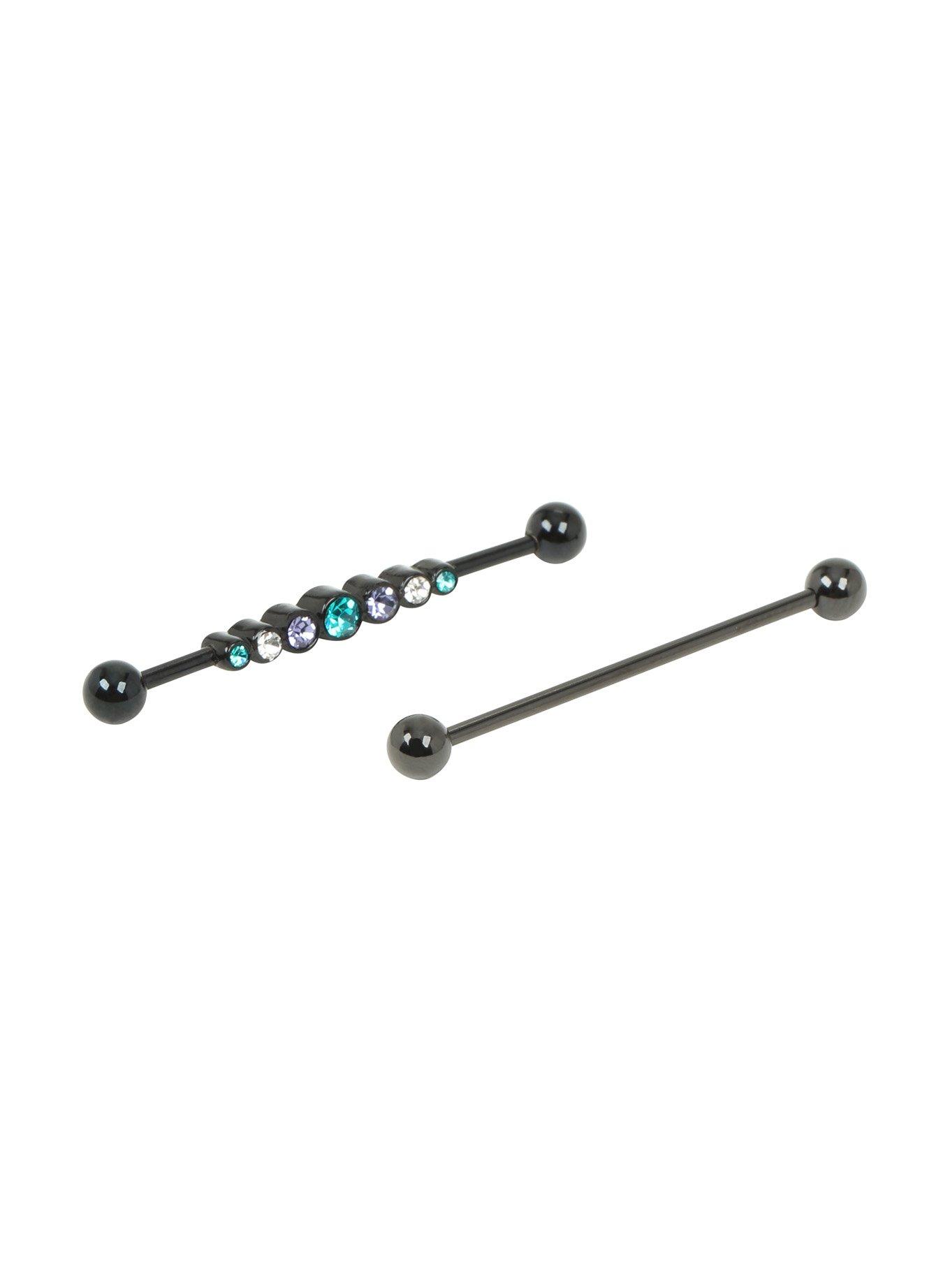 Steel Black Multi Color Gem Industrial Barbell 2 Pack, , hi-res