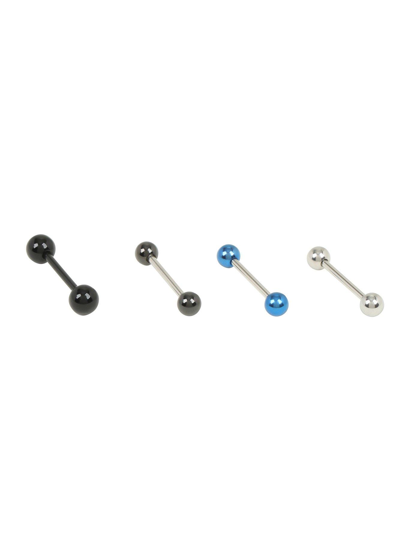 Steel Black & Blue Tongue Barbell 4 Pack, , hi-res