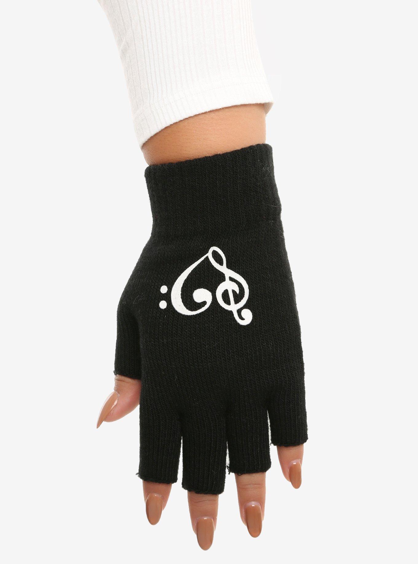 Black Music Clef Fingerless Gloves, , hi-res