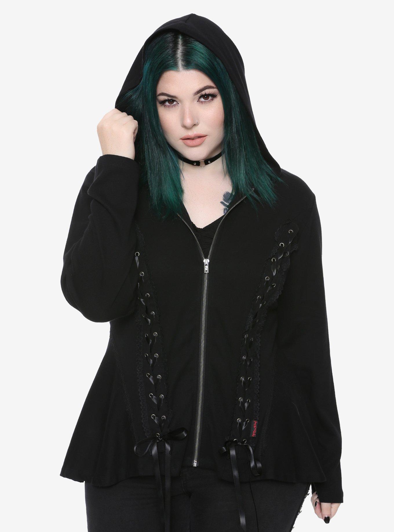 Royal Bones By Tripp Black Lace-Up Girls Hoodie Plus Size, BLACK, hi-res