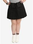 Royal Bones By Tripp Black Lace-Up Pleated Skirt Plus Size, BLACK, hi-res