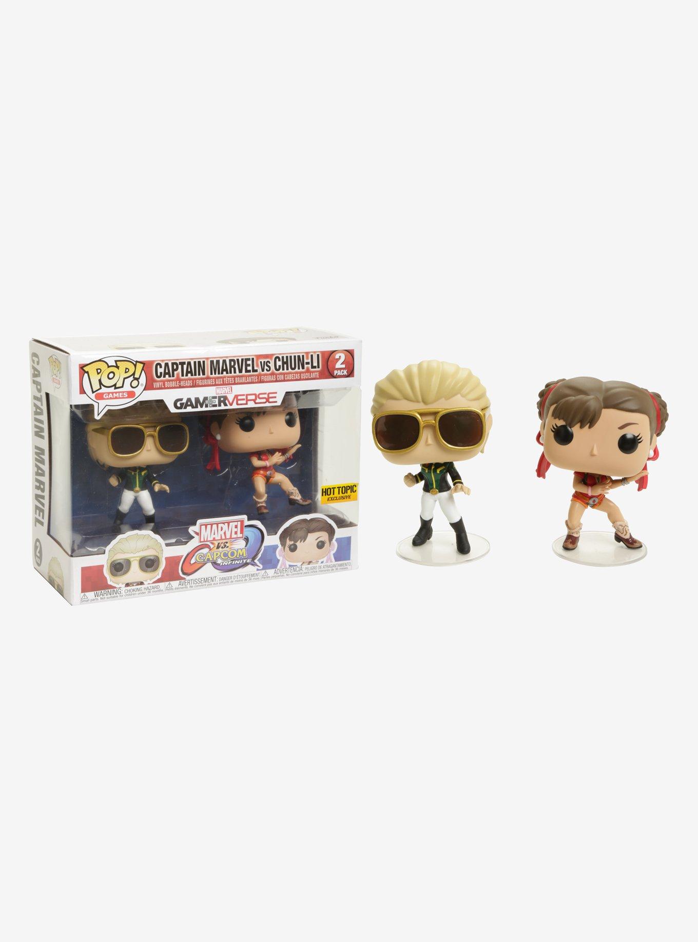 Funko Marvel Vs. Capcom: Infinite Pop! Games Captain Marvel Vs Chun-Li Vinyl Bobble-Head Set Hot Topic Exclusive, , hi-res