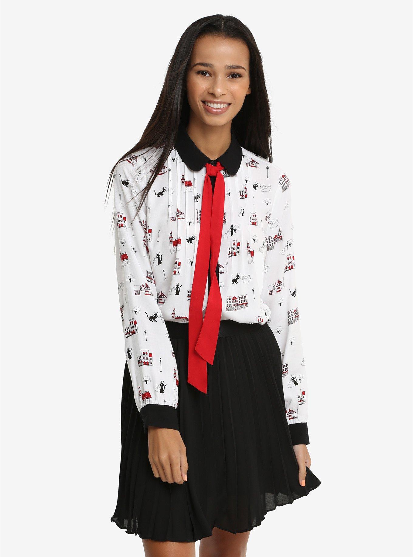 Studio Ghibli Kiki's Delivery Service Jiji & Lily Town Pattern Blouse, MULTI, hi-res