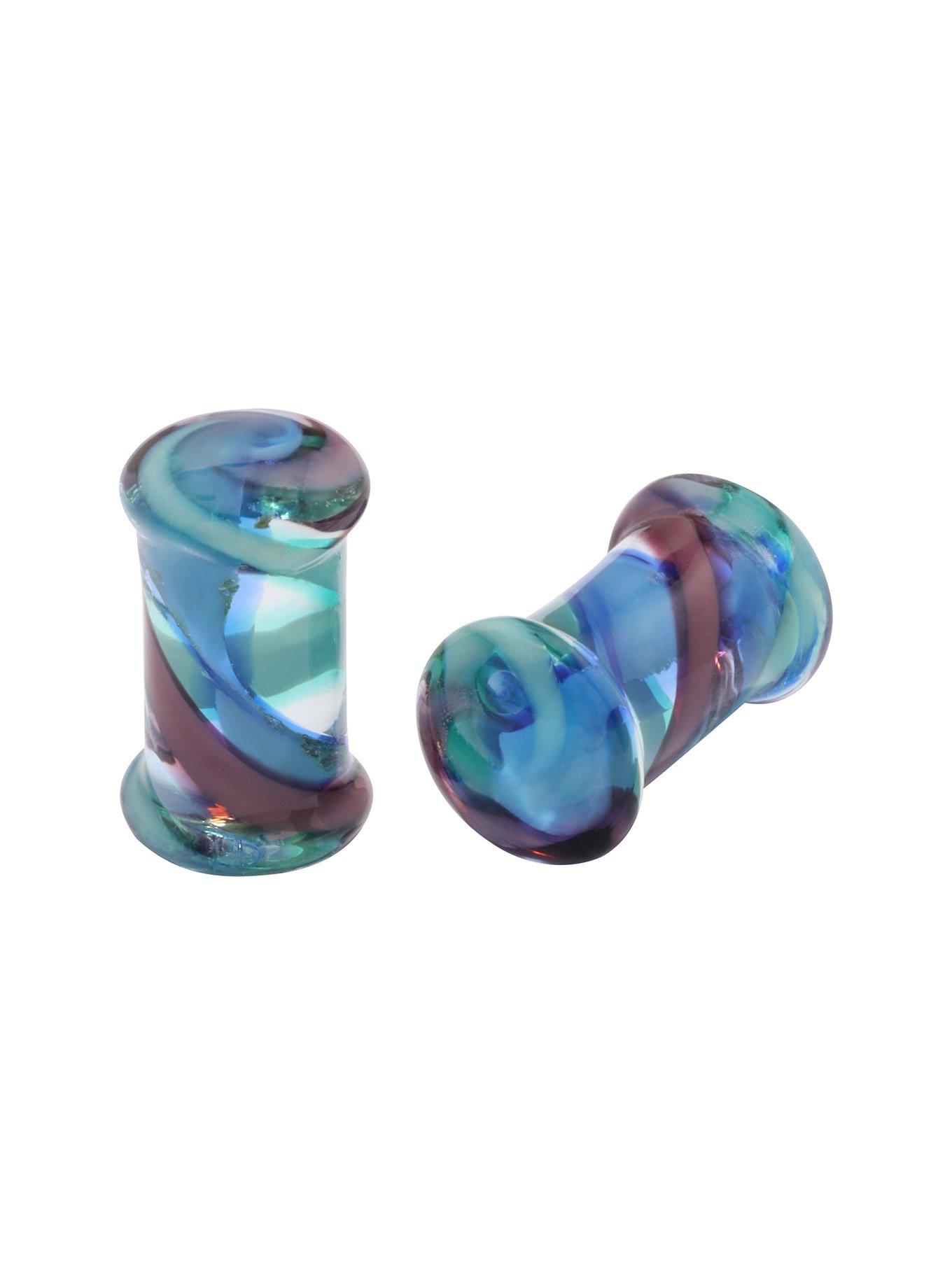Glass Purple & Blue Swirl Plug 2 Pack, MULTI, hi-res