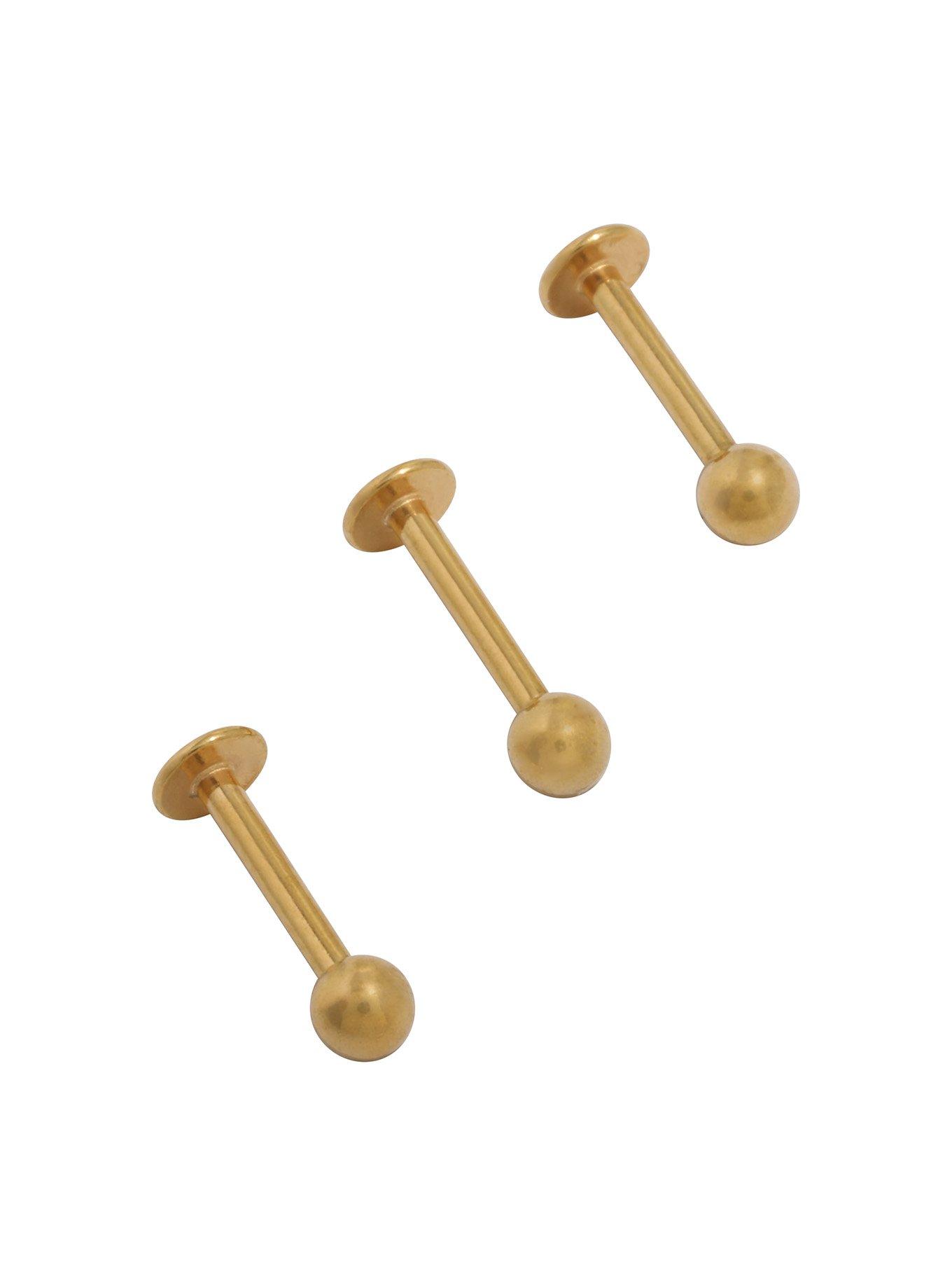 3/8 Gold Labret Stud 3 Pack, GOLD, hi-res