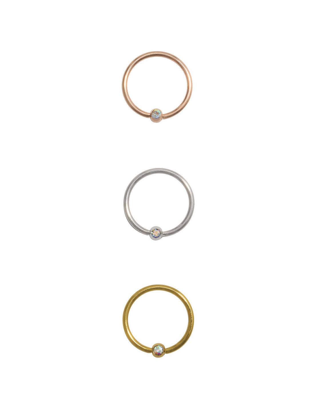 Silver And Gold CZ Steel Nose Hoop 3 Pack, MULTI, hi-res