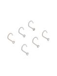 Steel Multi-Color Opal And Clear CZ Nose Screw 6 Pack, SILVER, hi-res