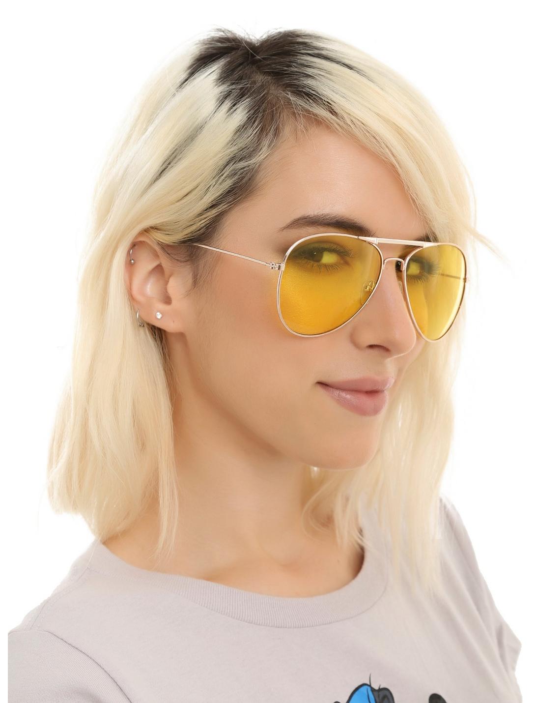 Yellow Lens Aviator Sunglasses, , hi-res