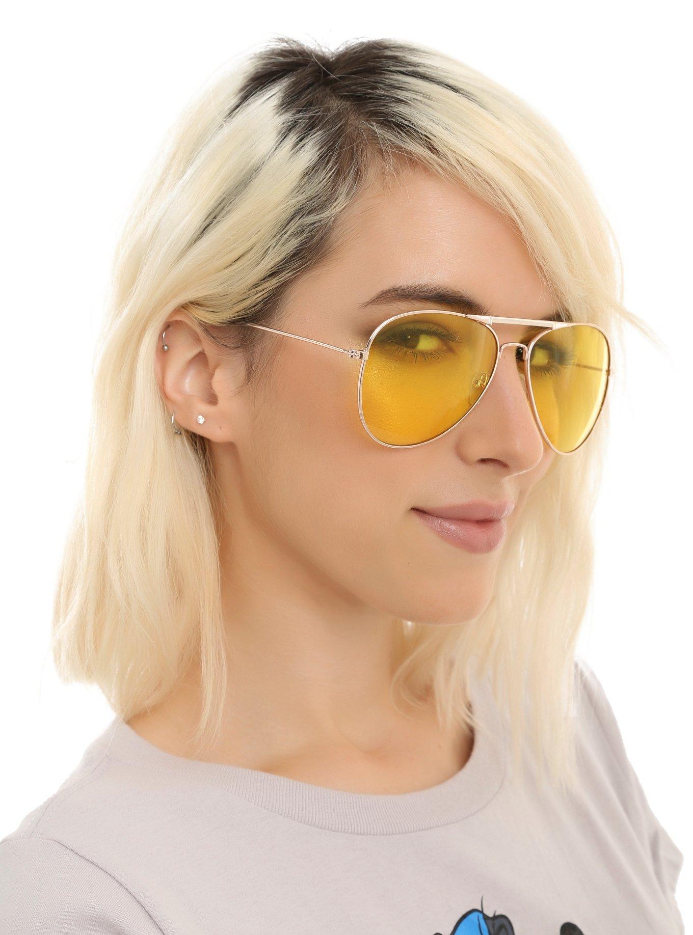 Yellow Lens Aviator Sunglasses, , hi-res